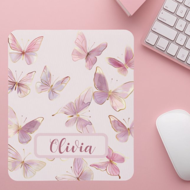 Pink Butterfly Kids Personalized Mouse Mat (Creator Uploaded)