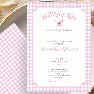 Pink Butterfly Kisses and Baby Wishes Baby Shower Invitation