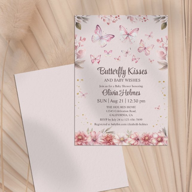 Pink Butterfly Kisses Baby Girl Shower Invitation (Pink Butterfly Kisses Baby Girl Shower Invitation)