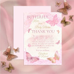 Pink Butterfly Kisses Girl Baby Shower  Thank You Card<br><div class="desc">Sweetly pink,  mauve,  blush and gold "Butterfly Kisses" girl Baby Shower "Thank You" design featuring butterflies in various colour cordinated combinations on a watercolor background of light blush and pink.  Composite design by Holiday Hearts Designs.</div>