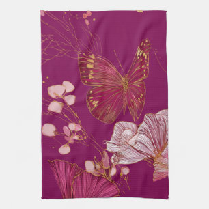 Pink Butterfly Kitchen Towel
