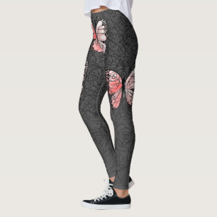 Pink Butterfly Leggings with Roses