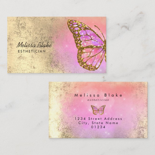 pink butterfly logo business card (Front/Back)