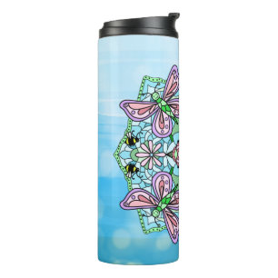 Pink Butterfly Mandala Whimsical Hand Drawn    Thermal Tumbler