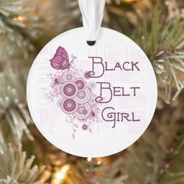 Pink Butterfly Martial Arts Black Belt Girl Ornament (Tree)
