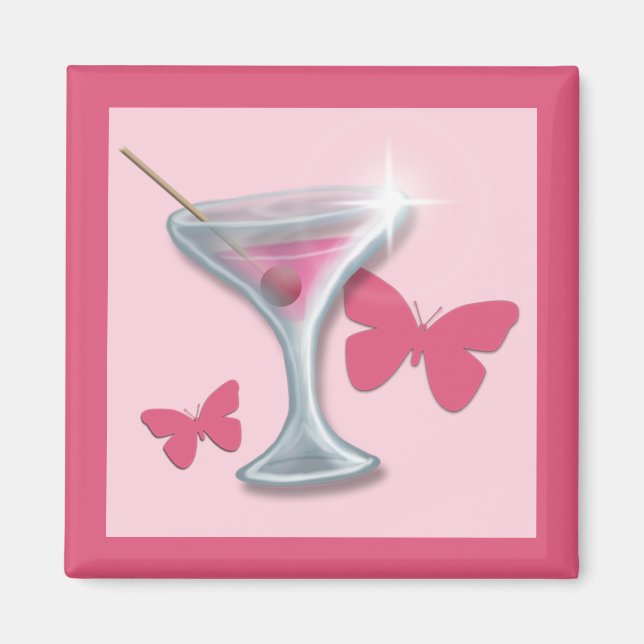 Pink Butterfly Martini magnet (Front)