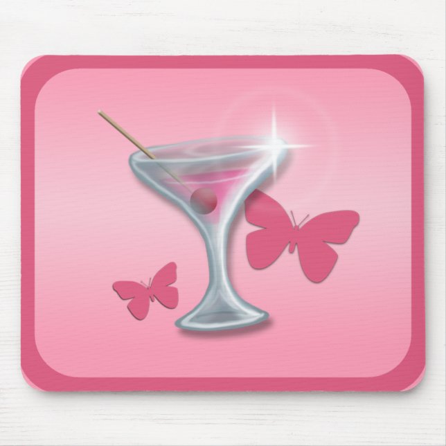 Pink Butterfly Martini mousepad (Front)