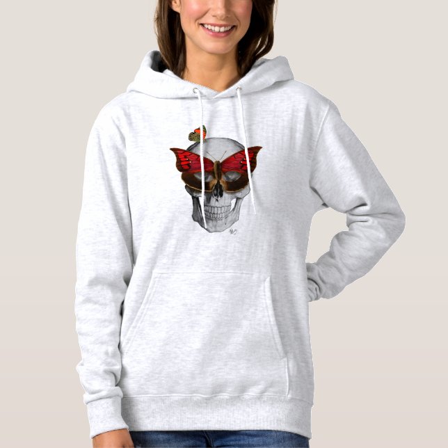 Pink Butterfly Mask Skull Hoodie (Front)