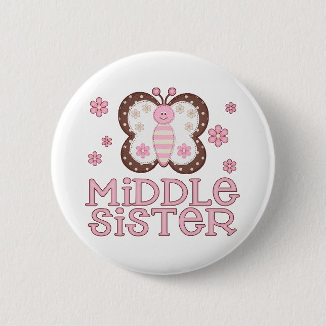 Pink Butterfly Middle Sister 6 Cm Round Badge (Front)