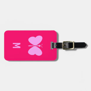 pink butterfly  -monogrammed luggage tag