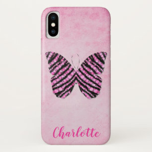 Pink Butterfly Name Monogram Case-Mate iPhone Case