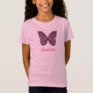 Pink Butterfly Name Monogram T-Shirt