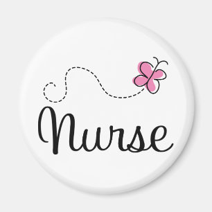Pink Butterfly Nurse Gift Tee Magnet