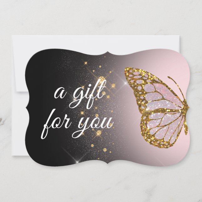 pink butterfly on black background gift card (Front)
