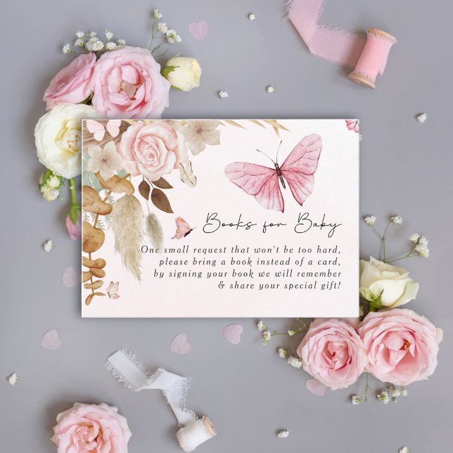 Pink Butterfly Pampas Grass Bohemian Baby Shower   Enclosure Card (Creator Uploaded)