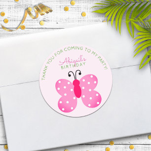 Pink Butterfly Party Favour Thank You Stickers