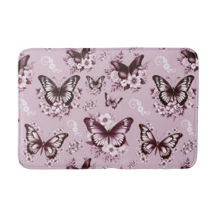 Pink Butterfly Pattern Bath Mat