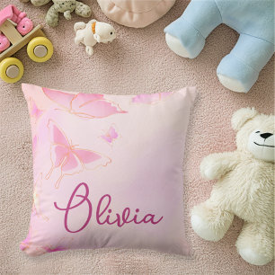 Pink Butterfly Personalised Girls Cushion