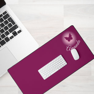 Pink butterfly personalised name girls desk mat