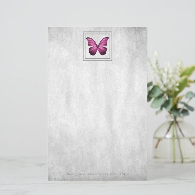 Pink Butterfly Personalised Stationery (Standing Front)