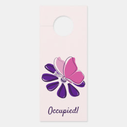Pink Butterfly Purple Bloom Bathroom Door Hanger