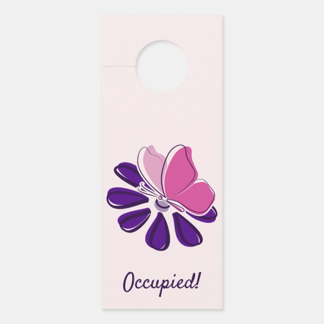 Pink Butterfly Purple Bloom Bathroom Door Hanger (Front)