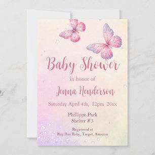 Pink Butterfly QR Code Baby Shower Invitation