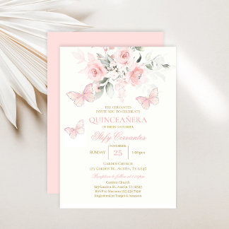 Pink Butterfly Quinceañera Invitation