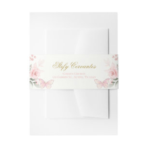 Pink Butterfly Quinceañera Invitation Belly Band