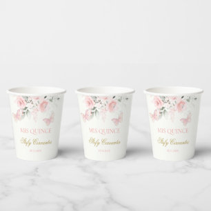 Pink Butterfly Quinceañera Paper Cups