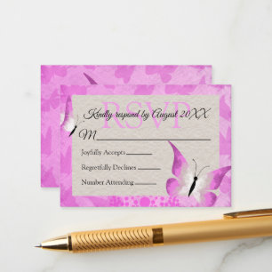 Pink Butterfly Quinceañera RSVP Card