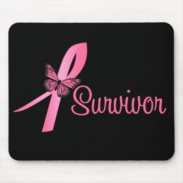 Pink Butterfly Ribbon - Breast Cancer Survivor Mouse Pad (Front)
