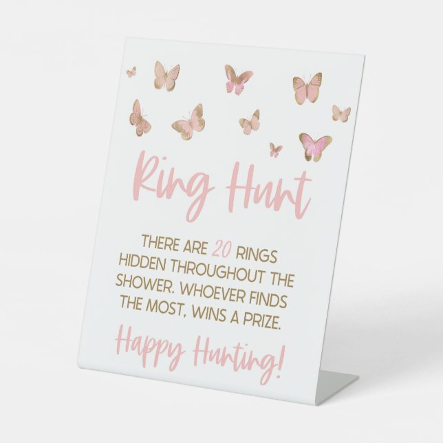 Pink Butterfly Ring Hunt Bridal Shower Game Pedest Pedestal Sign (Front)