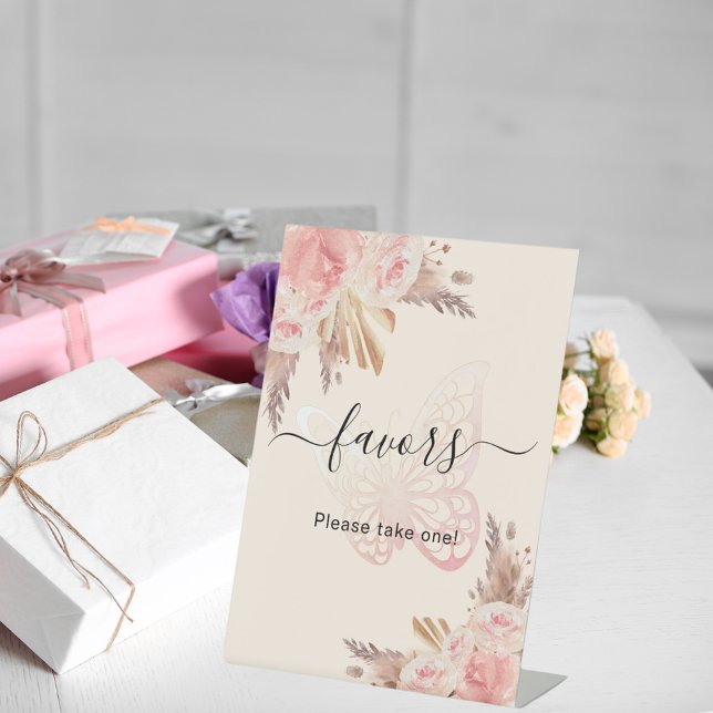 Pink butterfly roses beige pampas favour sign (Creator Uploaded)