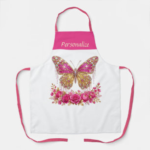 Pink Butterfly Roses Gold Personalised Design Apron