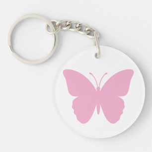 Pink Butterfly Round Single Sided Key Ring