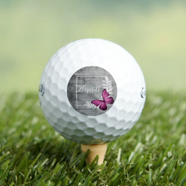 Pink Butterfly Rustic Golf Balls (Insitu Tee)