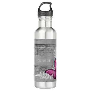 Pink Butterfly Rustic Personalised 710 Ml Water Bottle