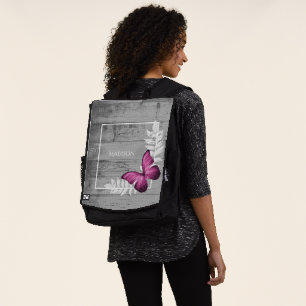 Pink Butterfly Rustic Personalised Backpack