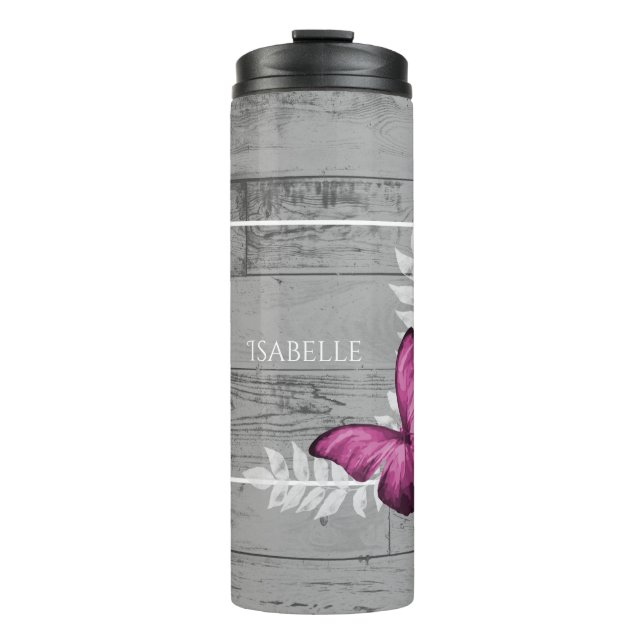 Pink Butterfly Rustic Personalised Thermal Tumbler (Front)