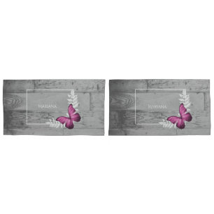 Pink Butterfly Rustic Pillow Case