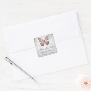 Pink Butterfly Save the Date Stickers