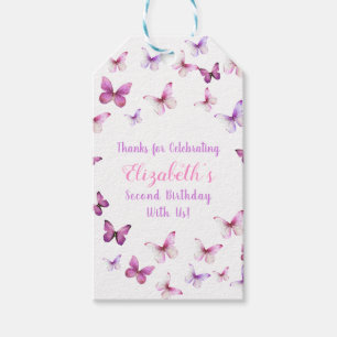 Pink Butterfly Second Birthday Baby Girl  Gift Tags