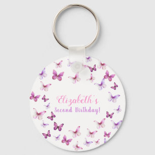 Pink Butterfly Second Birthday Girl Party Favour Key Ring
