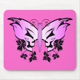 Pink Butterfly Skull Mouse Pad
