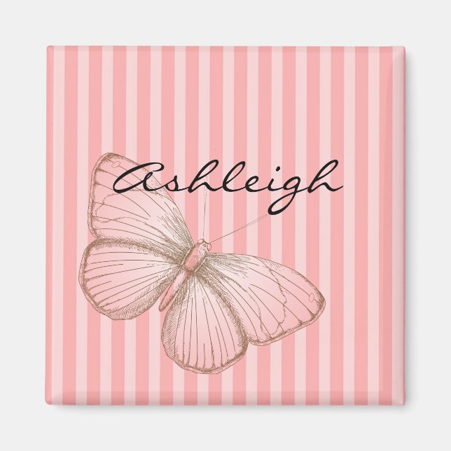 Pink Butterfly Stripes Magnet (Front)