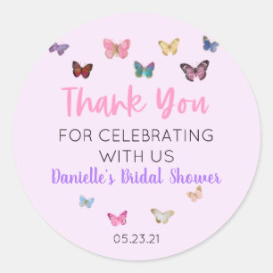 Pink Butterfly Thank You Bridal Shower Favour Classic Round Sticker