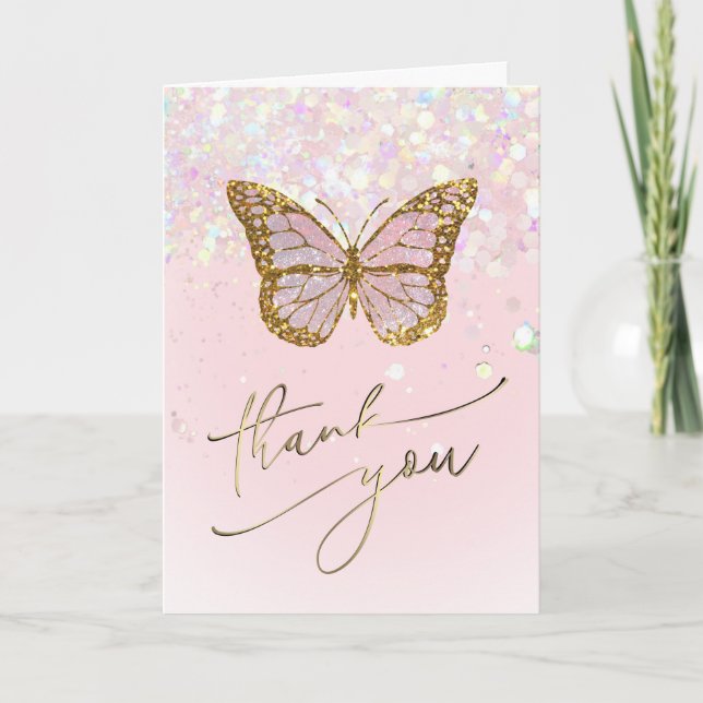 pink butterfly thank you card (Front)
