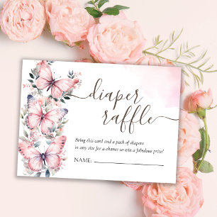 Pink Butterfly Theme Baby Shower Diaper Raffle Enclosure Card