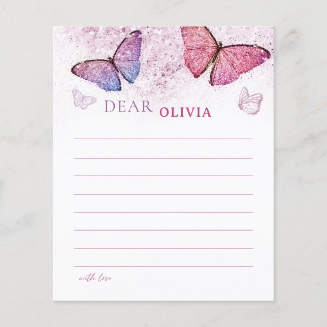 Pink Butterfly Theme Birthday Time Capsule Note (Front)
